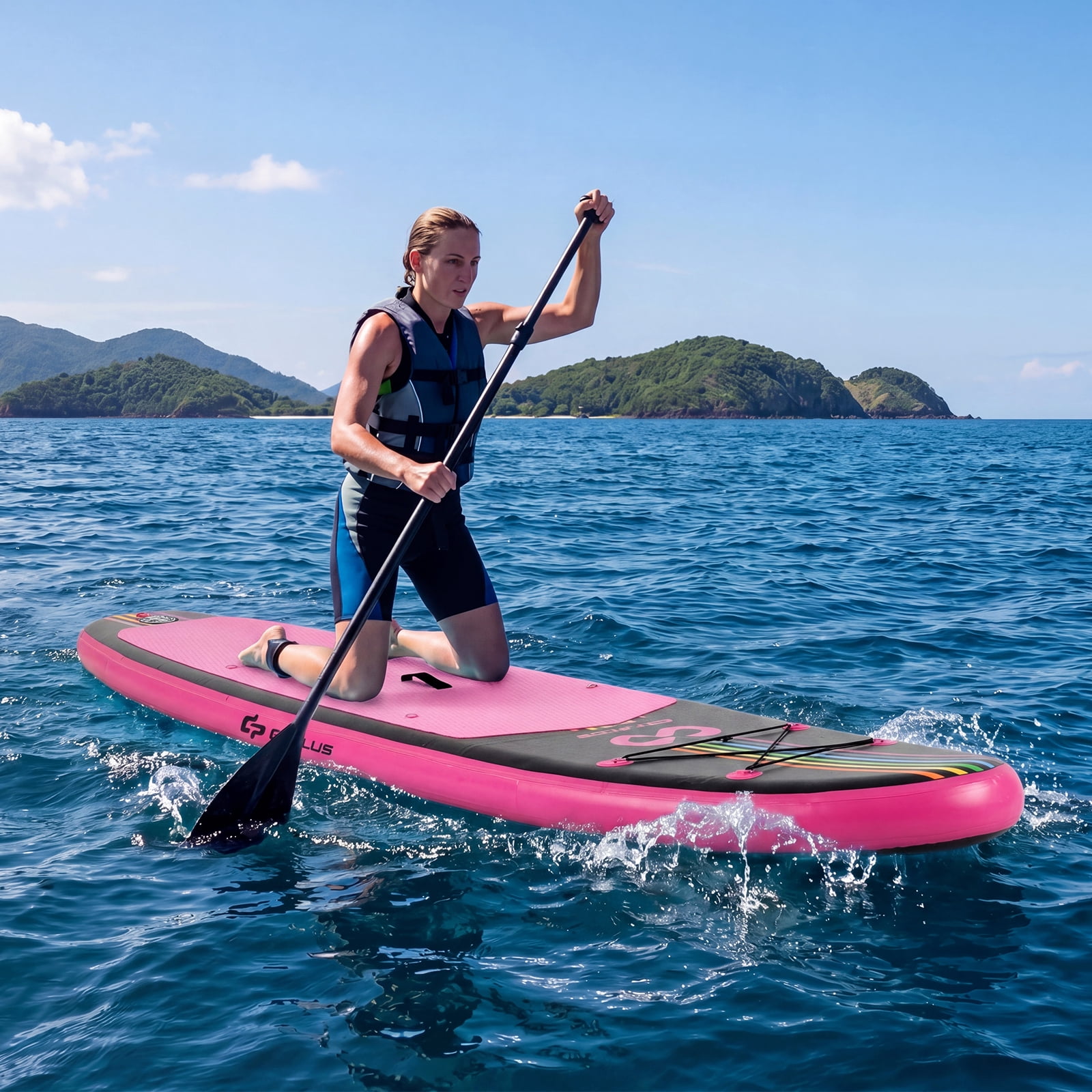 Costway 11’ Wide Inflatable Stand Up Paddle Board , Stable SUP for Adults and Youth Pink+Black