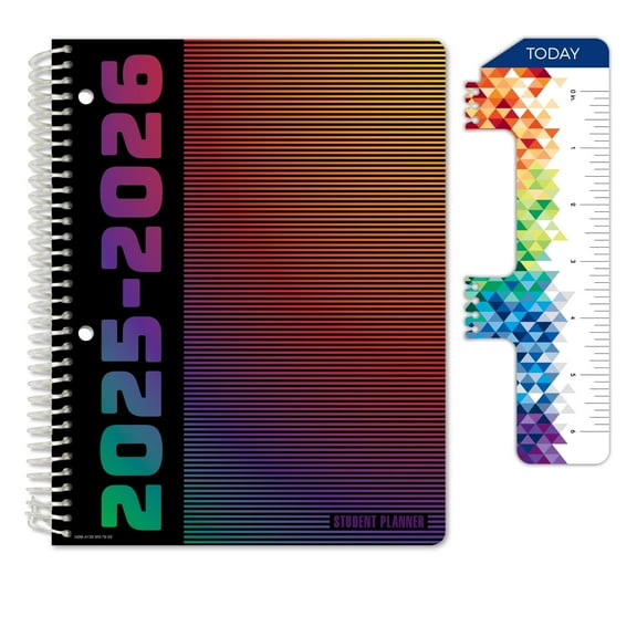 Global Datebooks Dated Middle School or High School Student Planner for Academic Year 2025-2026 Includes Ruler/Bookmark and Planning Stickers (Matrix Style - 7"x9" - Spectrum) August 2025 - June 2026