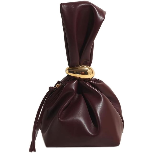 LHSHID Pochette à Nœud pour Femmes en Cuir Végane Sac à Main Rouge Bourgogne Sac à Main Bracelet Mini Fourre-Tout Manche Sac à Nœud