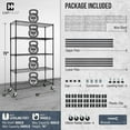 thumbnail image 3 of CAPHAUS NSF Heavy Duty Commercial Adjustable Wire Shelving w/ Wheels & Leveling Feet, Kitchen Storage Metal Shelf, Garage Storage Shelving, Utility Wire Rack Storage Unit, Black 48 x 18 x 76 5-Tier, 3 of 9
