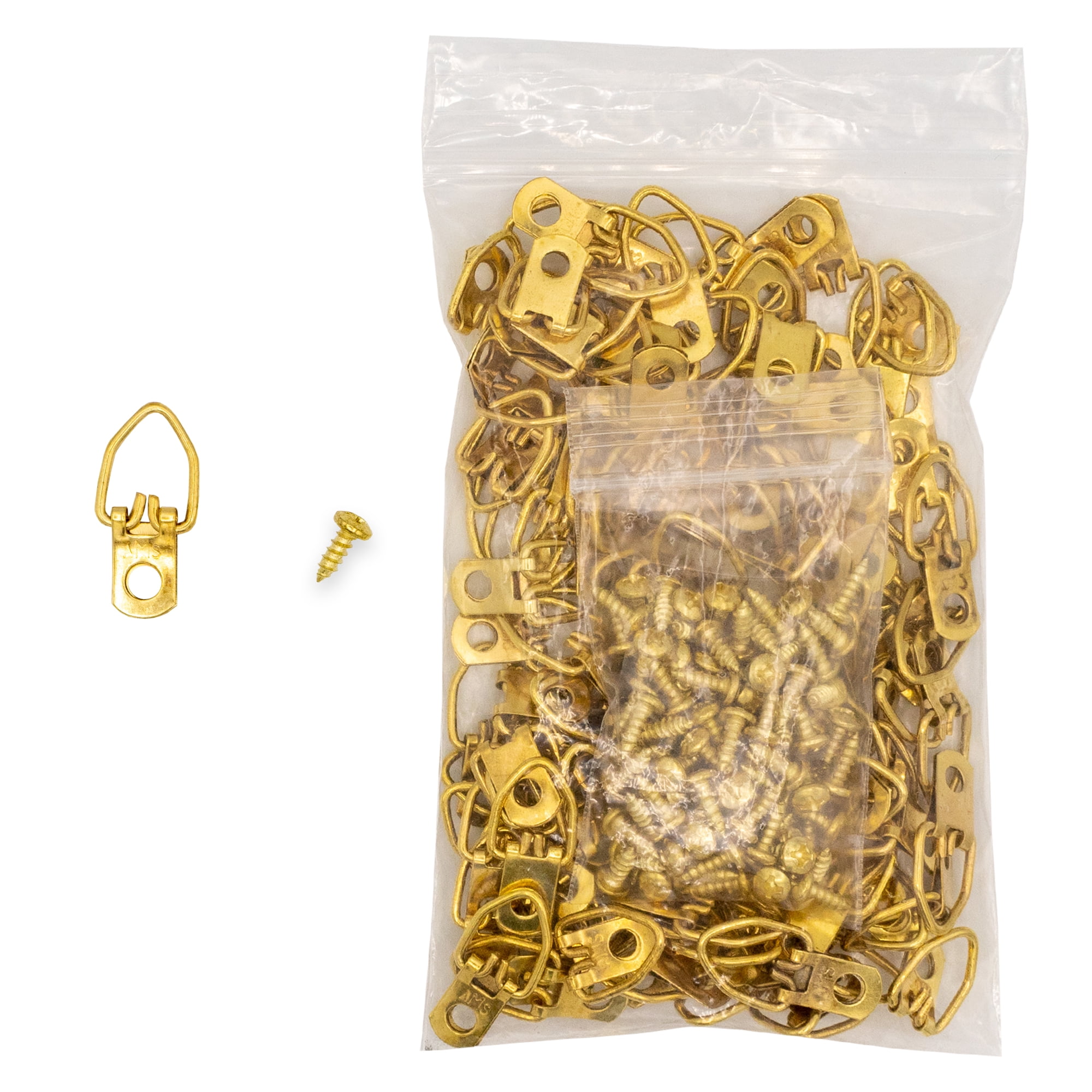 100 Brass Plated Heavy Duty 1 Hole D Ring Strap Picture Hanger W/screws