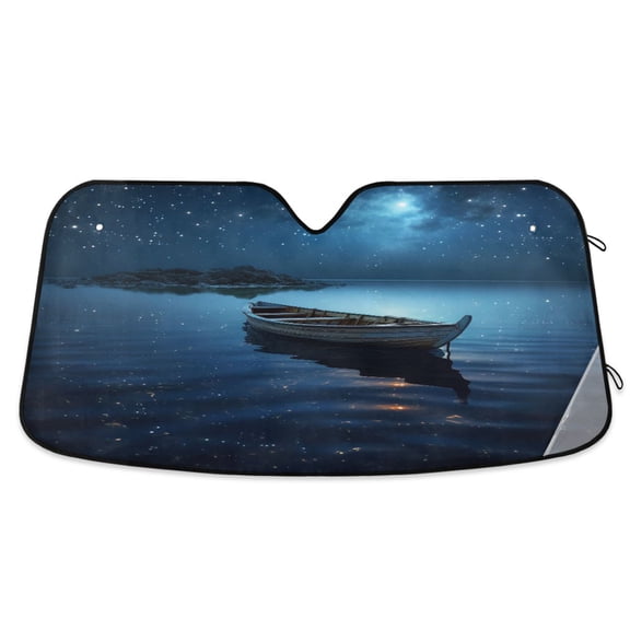 Boat in Night Car Windshield Sun Shade Foldable Car Front Window Visor Heat and UV Protection 53x23.5