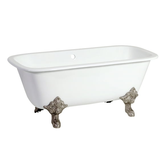 Aqua Eden VCTQND6732NL8 67-Inch Cast Iron Rectangular Double Ended Clawfoot Tub (No Faucet Drillings) in White/Brushed Nickel