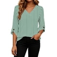 thumbnail image 4 of Qiggri 3/4 Length Sleeve Womens Tops Dressy Casual Blouses V Neck T Shirts Summer Tops Spring Outfits Loose Fit L, 4 of 7