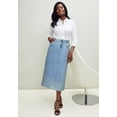 thumbnail image 2 of Jessica London Women's Plus Size True Fit Front Button Casual Denim Skirt, 2 of 5