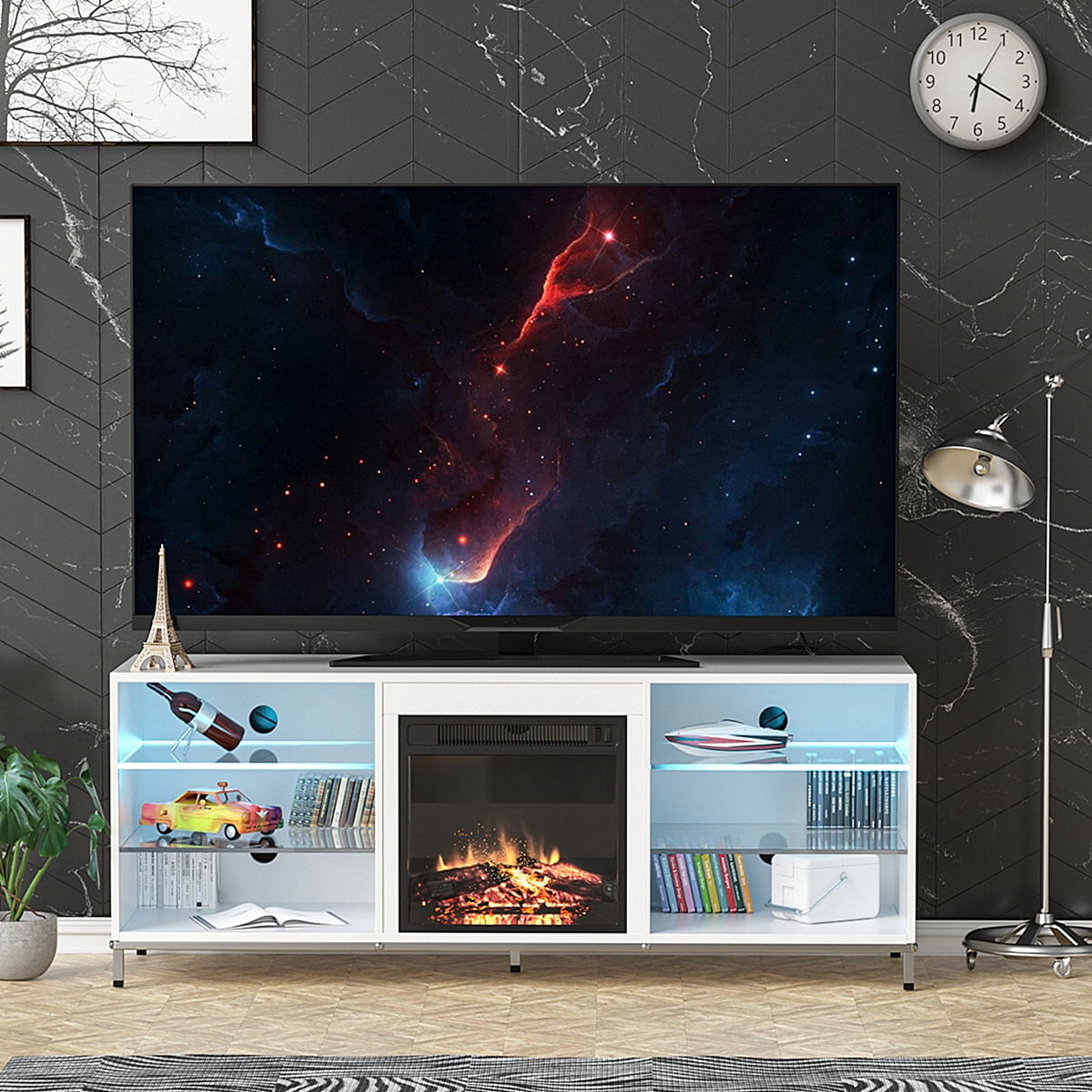 Fireplace TV Stand for TVs up to 70" with Modern LED Lights, Television