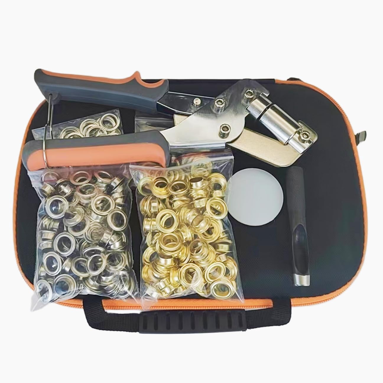 Boksene Eyelet Pliers for Tarpaulins, Boksene Eyelet Pliers Set, 0.39 in/10.5mm Eyelets and Grommets Punch Plier Kit with 100pcs Silver Grommets, for Fabrics, Canvas, Tarpaulin and More (1pcs-A)