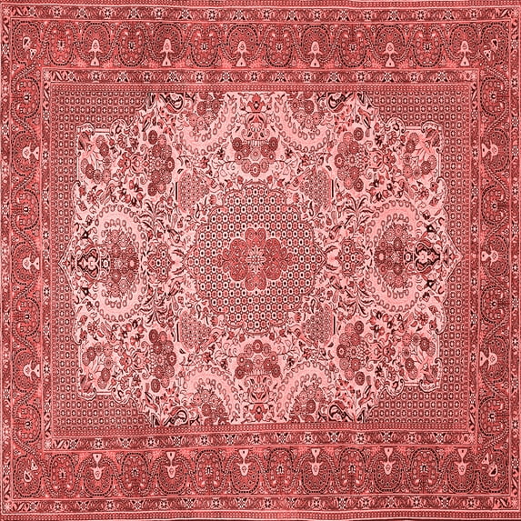 Ahgly Company Indoor Square Medallion Red Traditional Area Rugs, 5' Square