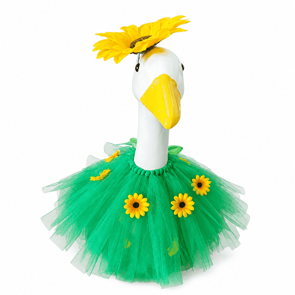 Sunflower Porch Goose Outfits Spring Summer Goose Outfit Headpiece Glasses Tutu Skirt Fits 23" Cement Plastic Goose Statue for Outdoor Lawn Garden Yard Patio Decor