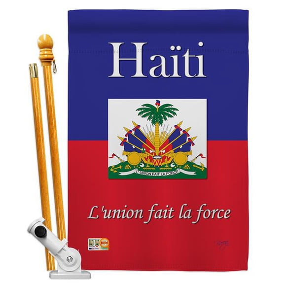 Breeze Decor BD-CY-HS-108167-IP-BO-D-US13-BD 28 x 40 in. Haiti Flags of the World Nationality Impressions Decorative Vertical Double Sided House Flag Set with Pole Bracket & Hardware