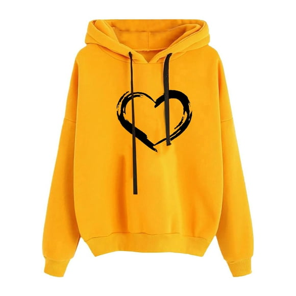 Jsaierl Hoodies for Women Plus Size Trendy Heart Graphic Sweatshirt Top Long Sleeve Lightweight Fall Clothes Sweatshirts