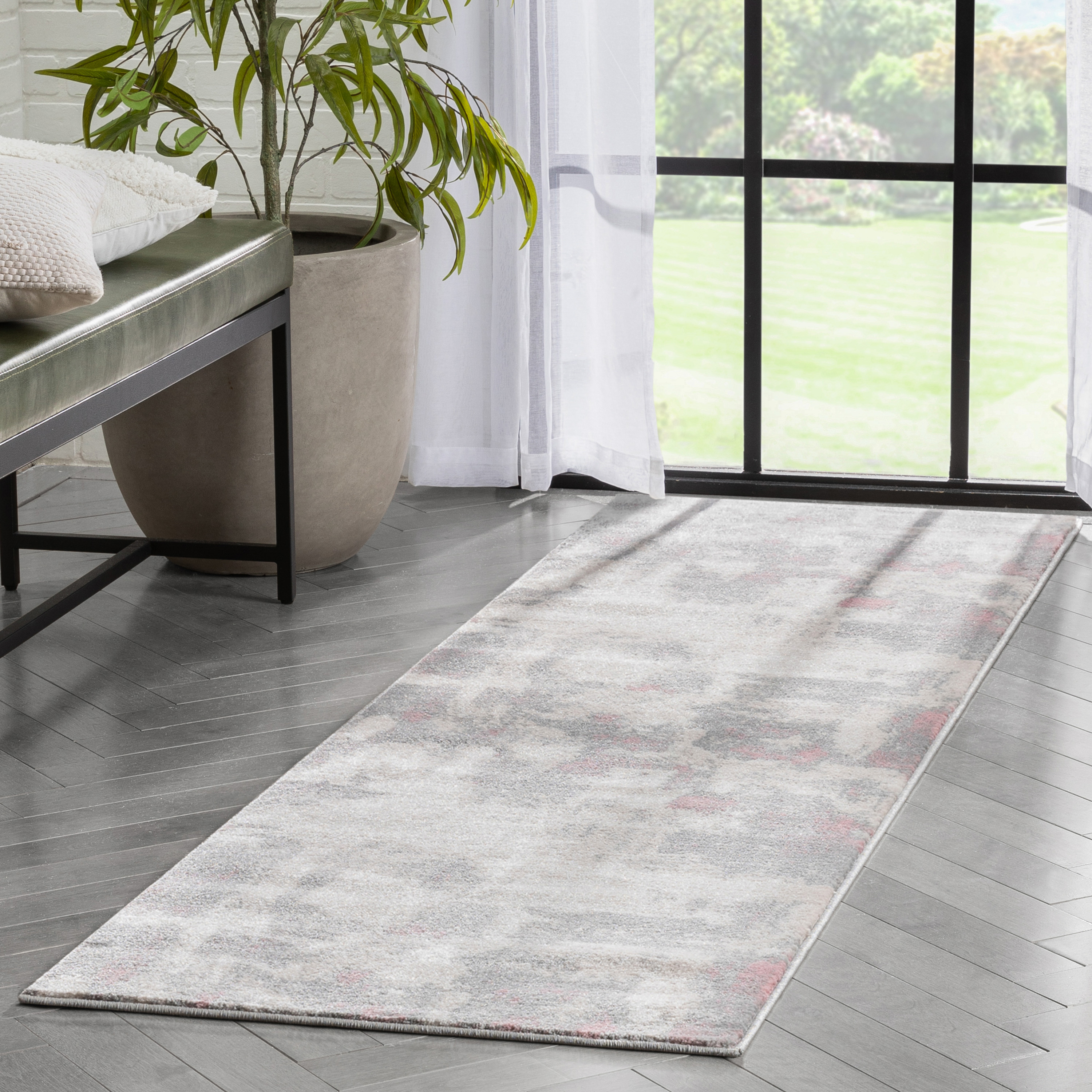 Well Woven Caila Grey & Blush Brush Stroke Abstract Geometric Runner Rug 2x7 (2'3" x 7'3")