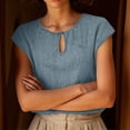 thumbnail image 5 of ClodeEU Women's Keyhole Neck Cap Sleeve Linen Blouse, Casual Loose Fit Summer Top Light Blue,Women's Plus L, 5 of 8