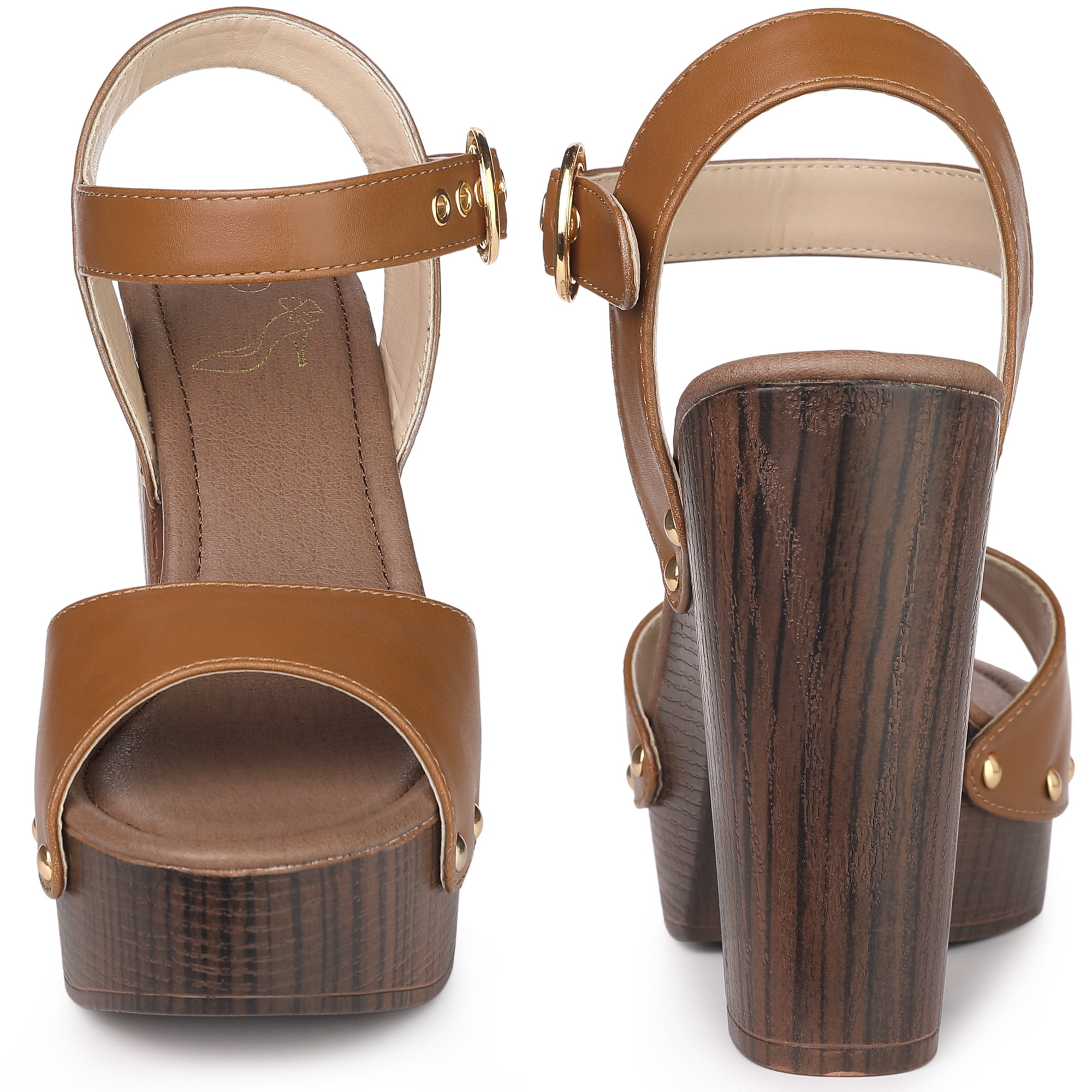 Unique Bargains Platform Buckle Ankle Strap Chunky High Heels Sandals for Women Brown 7