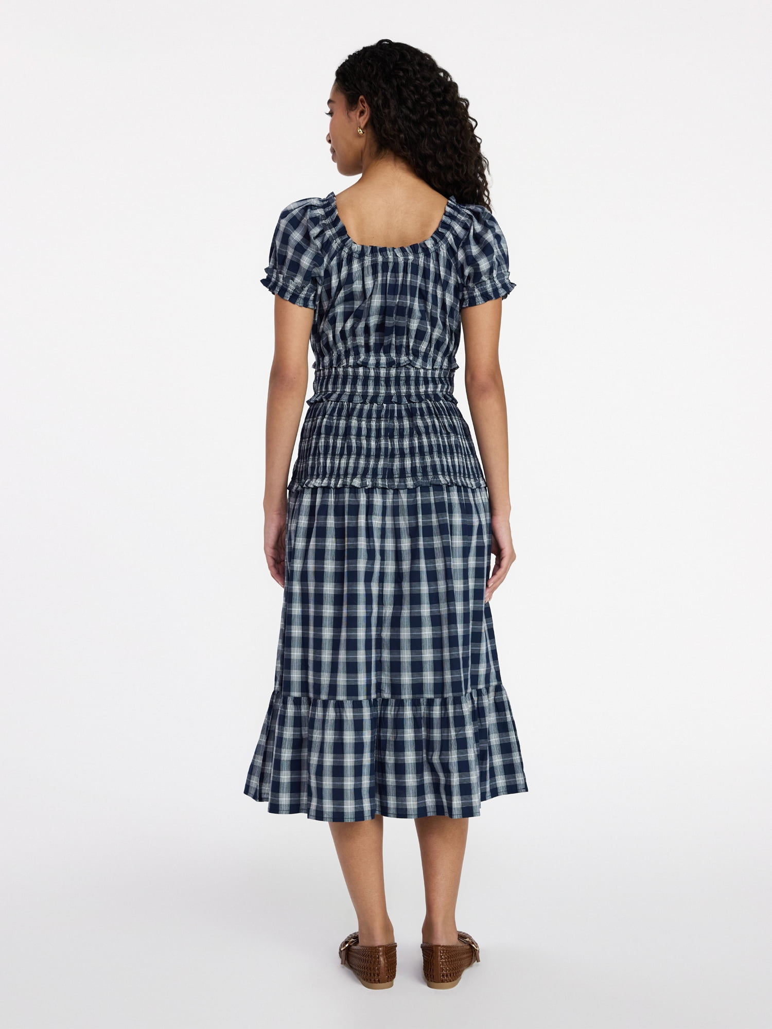 Time and Tru Women's Smocked Peasant Dress, Sizes XS-XXXL