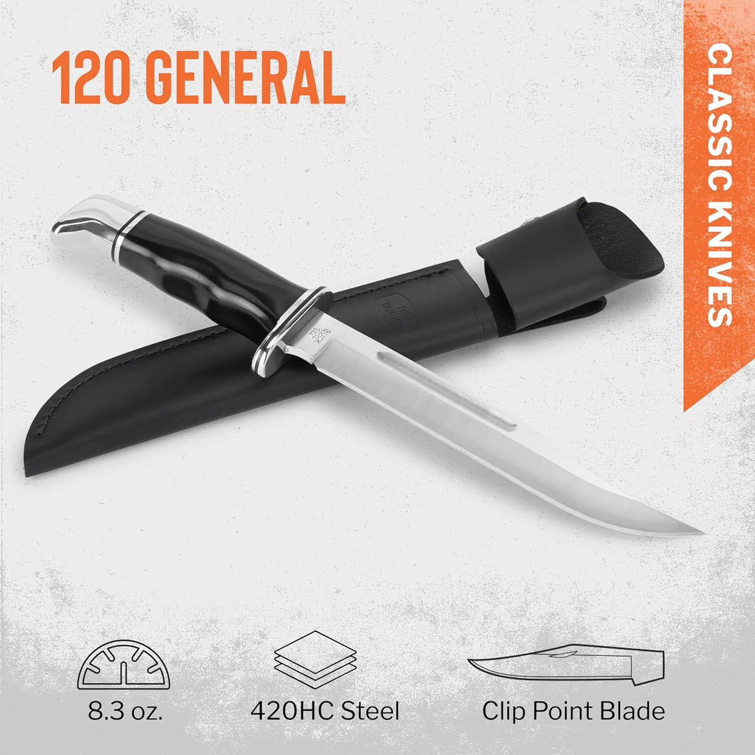 Buck Knives 120 General Hunting Knife, 7-3/8" Fixed Blade, Phenolic Handle, 8.3 oz