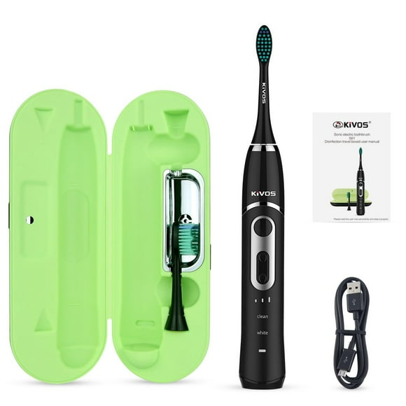 KIVOS Rechargeable Electric Toothbrush, Sonic Battery Powered Toothbrush for Travel&Home with UV Sanitizer Case and Timer, 2 Brush Heads (Black)
