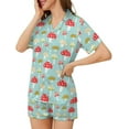thumbnail image 3 of SKQIT Ensembles de Pyjama à Manches Courtes pour Femmes, 2 Pcs Imprimé Mignon Chemise Boutonnée en Satin Doux et Shorts, 3 of 8