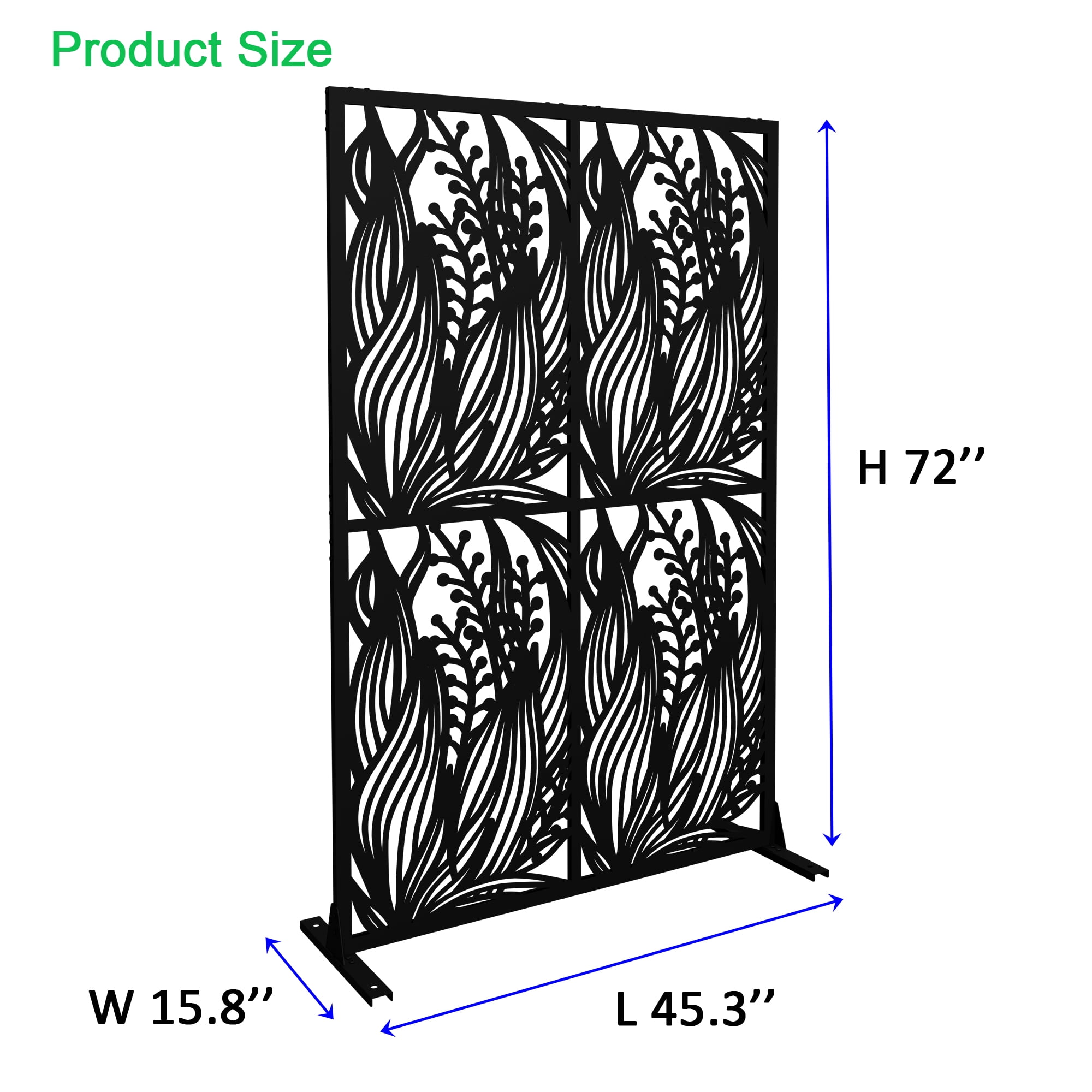 Aukfa Metal Privacy Screens,Outdoor & Indoor Divider w/ Stand Panels Freestanding Screen Set,Leaf Shape Black