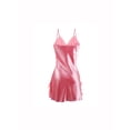 thumbnail image 2 of INSPIRE CHIC Women Satin V Neck Floral Lace Trim Sleepwear Nightgown Pajama Slip Dress Pink-lace XL, 2 of 6