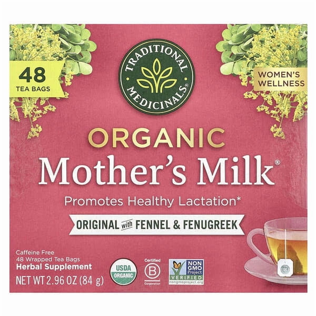Traditional Medicinals, Organic Mother's Milk, Original with Fennel & Fenugreek, Caffeine Free, 48 Wrapped Tea Bags, 2.96 oz Pack of 2