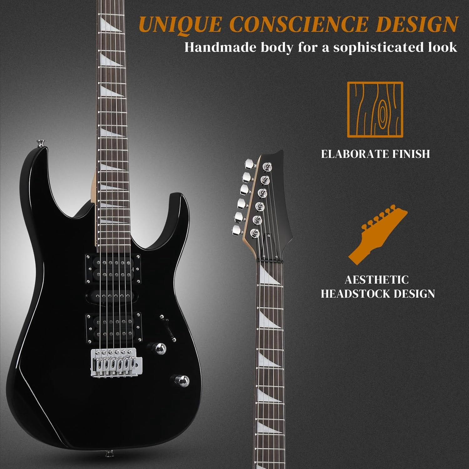 HarmonyStrings 39" Electric Guitar with 20Watt Amp, Full Size 170 Model Starter Guitar Kit for Beginners & Professionals W/Bag, Strap, Upgrade Cable, Guitar Capo, Tremolo Arm Black