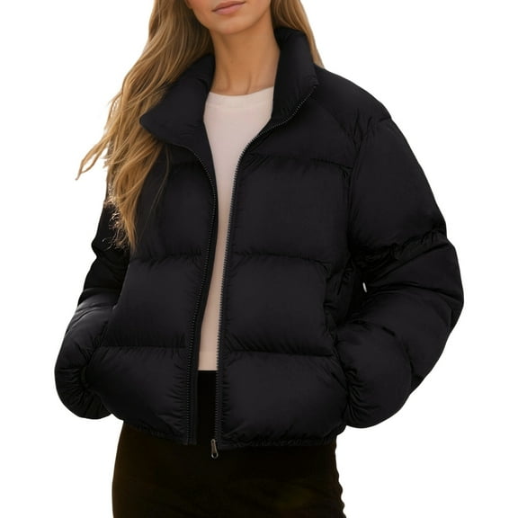 FYDUU Women's Winter Coats Warm Short Puffy Coat Lightweight Thermal Insulated Jacket With Stand Collar Quilted Jackets Casual Outerwear Trendy Streetwear