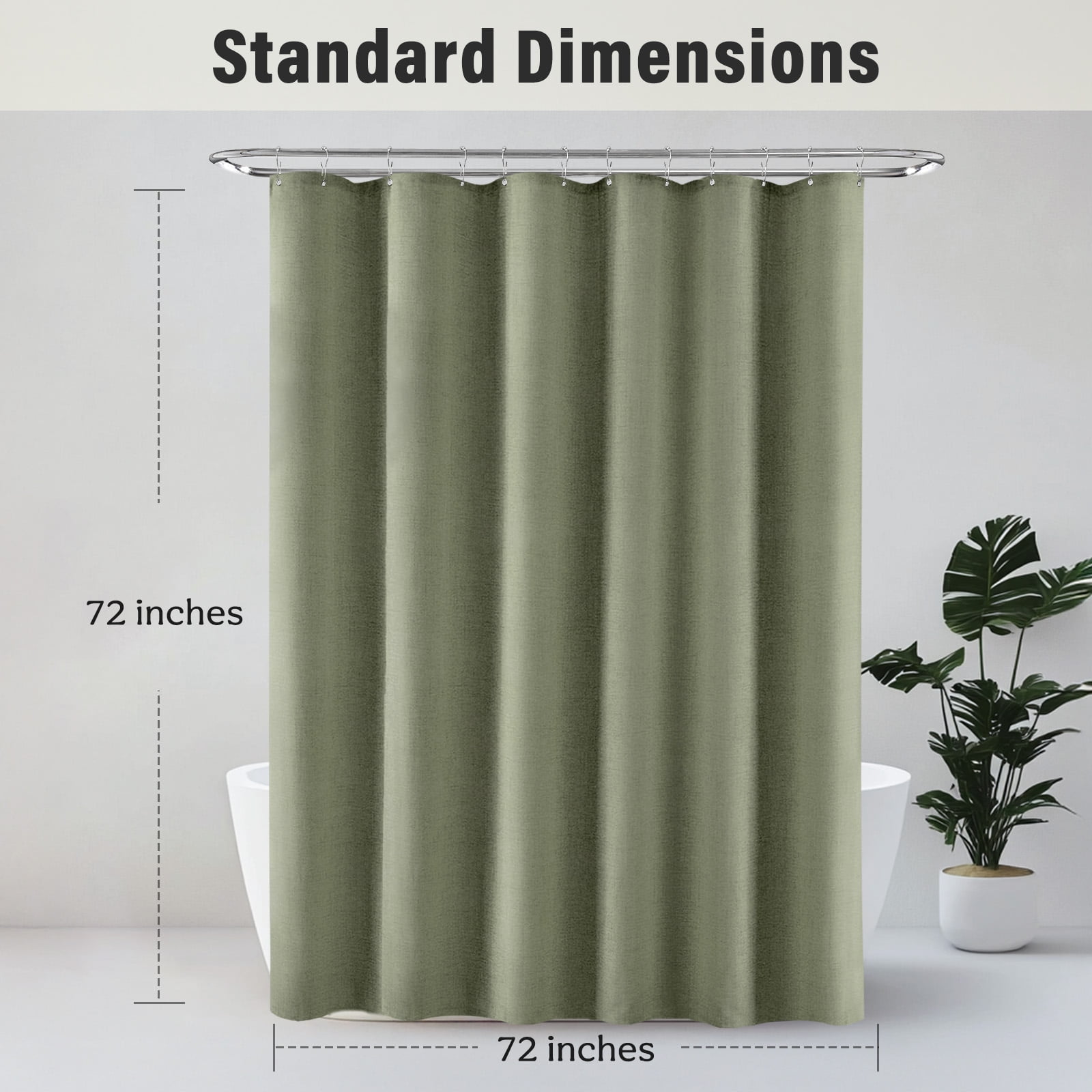 NixiYa Green Linen Shower Curtain Farmhouse Heavy Duty Fabric Shower Curtain for Bathroom,72"x72"