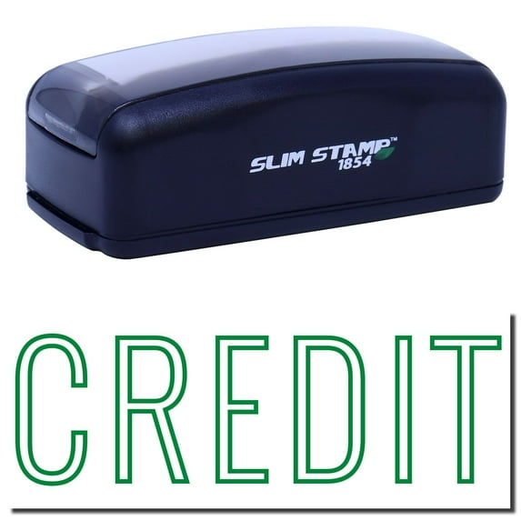 Large Pre-Inked Credit Outline Stamp, Slim 1854, Ultra Slim Design, Impression Size 1-13/16" by 2-1/2", Up to 25,000 Impressions - Green Ink