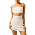 thumbnail image 1 of KOMOO Women Casual Knitted Suspender Dress Sleeveless Hollow Tie-up Backless Skinny Dress, 1 of 7