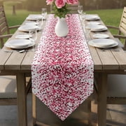 Happy Valentine's Day Table Runner Linen Burlap Table Runner 36 Inches Small Dispersion Pink Red Love Hearts Dresser Scarves for Kitchen Island Coffee Dining Room Party Holiday Decoration 13x36