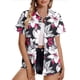 thumbnail image 2 of Pantalones Cortos para las Mujeres Impresión Sexy Cómodo Bolsillo de Manga Corta, Botón Top Blusa Camiseta, 2 of 6