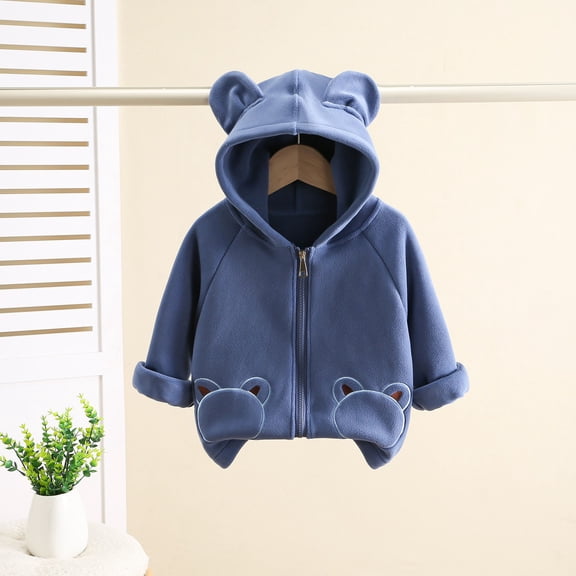 FSYBOA Boys Fleece Jacket, Long Sleeve Full Zip Fall Casual Hooded Outerwear Blue Size 4-5T