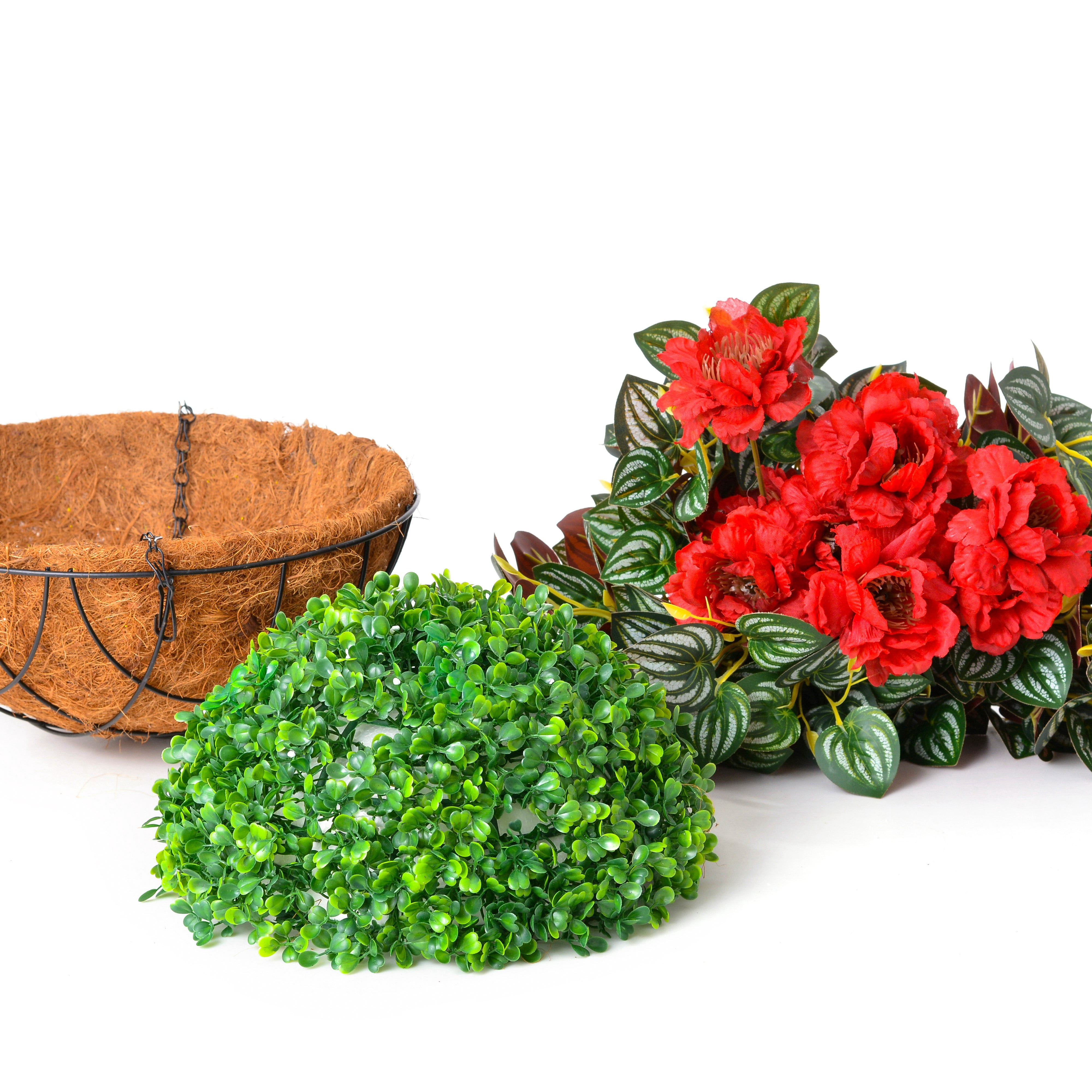 INXUGAO Red Artificial Silk Gardenia Flowers in 12 inch Coco Lining Hanging Baskets