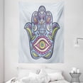 thumbnail image 1 of Hamsa Tapestry, Spring Nature Inspired Design Hand of Fatima Positive Doodle Lily Bloom Print, Wall Hanging for Bedroom Living Room Dorm Decor, 60W X 80L Inches, Blue Pink Green, by Ambesonne, 1 of 2