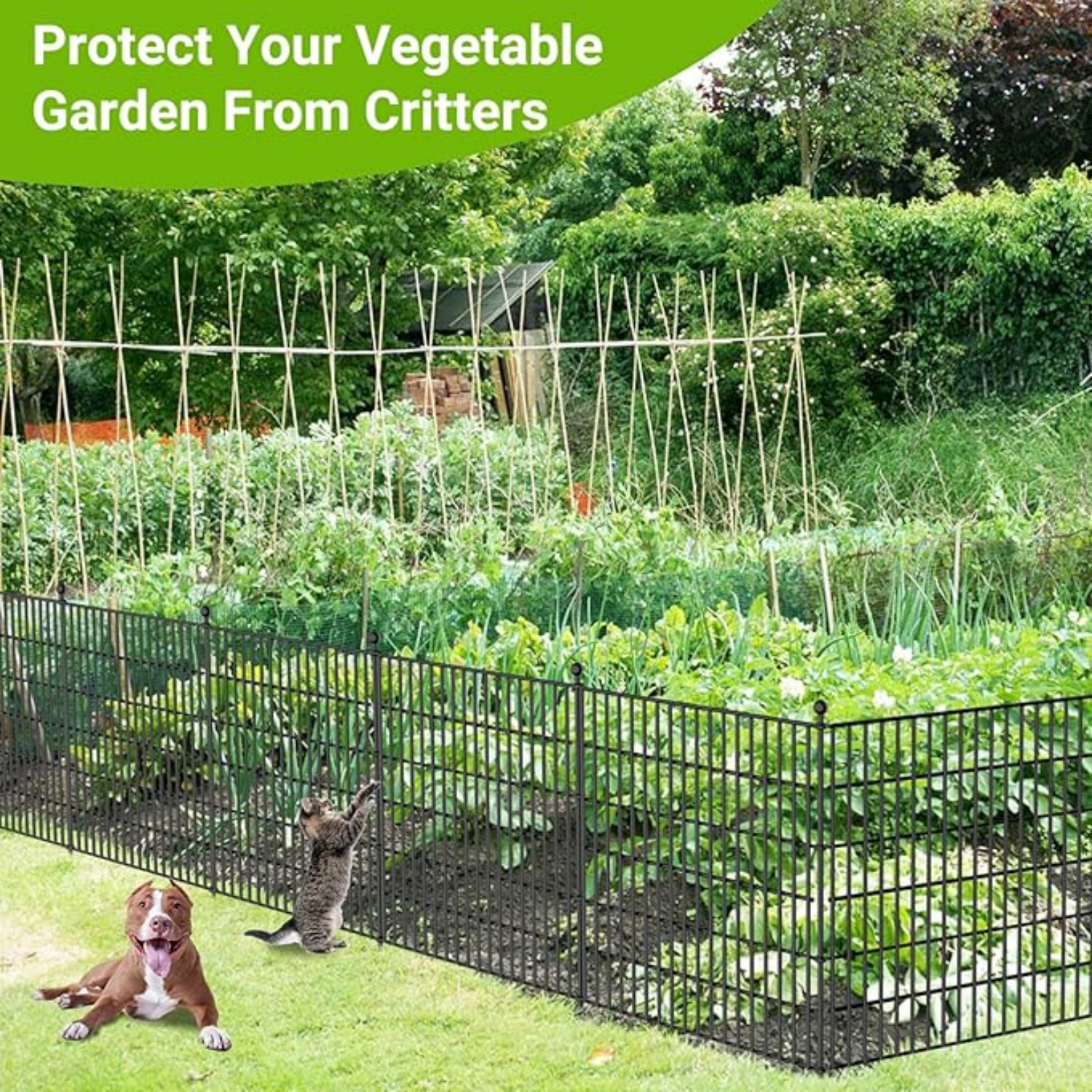 5 Panels No Dig Decorative Outdoor Garden Fence for Yard, 32 in(H) X 11.8 ft(L) Animal Barrier Fencing Rustproof Metal Wire Panel Border for Dog, Rabbits, and Patio Temporary Ground Stakes