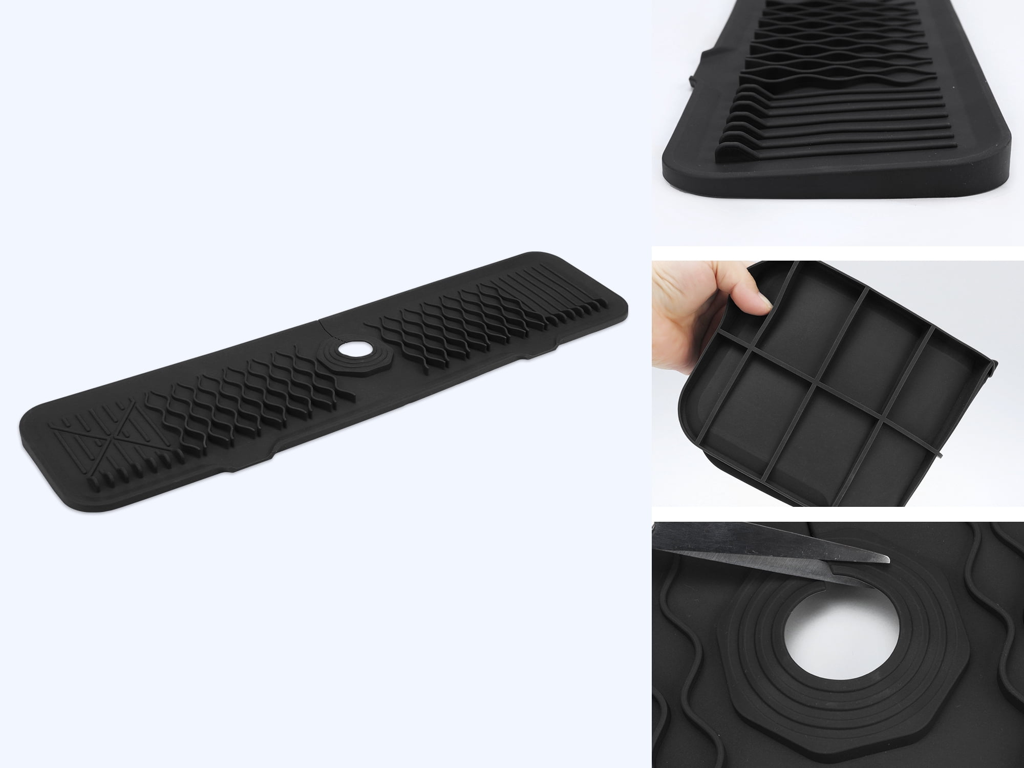 Longer Faucet Mat for Kitchen Sink Splash Guard, Kitchen Sink Mat,  Kitchen Sink Splash Guard, Kitchen Sink Area Behind Faucet Mat Black 24.0*5.7 inch