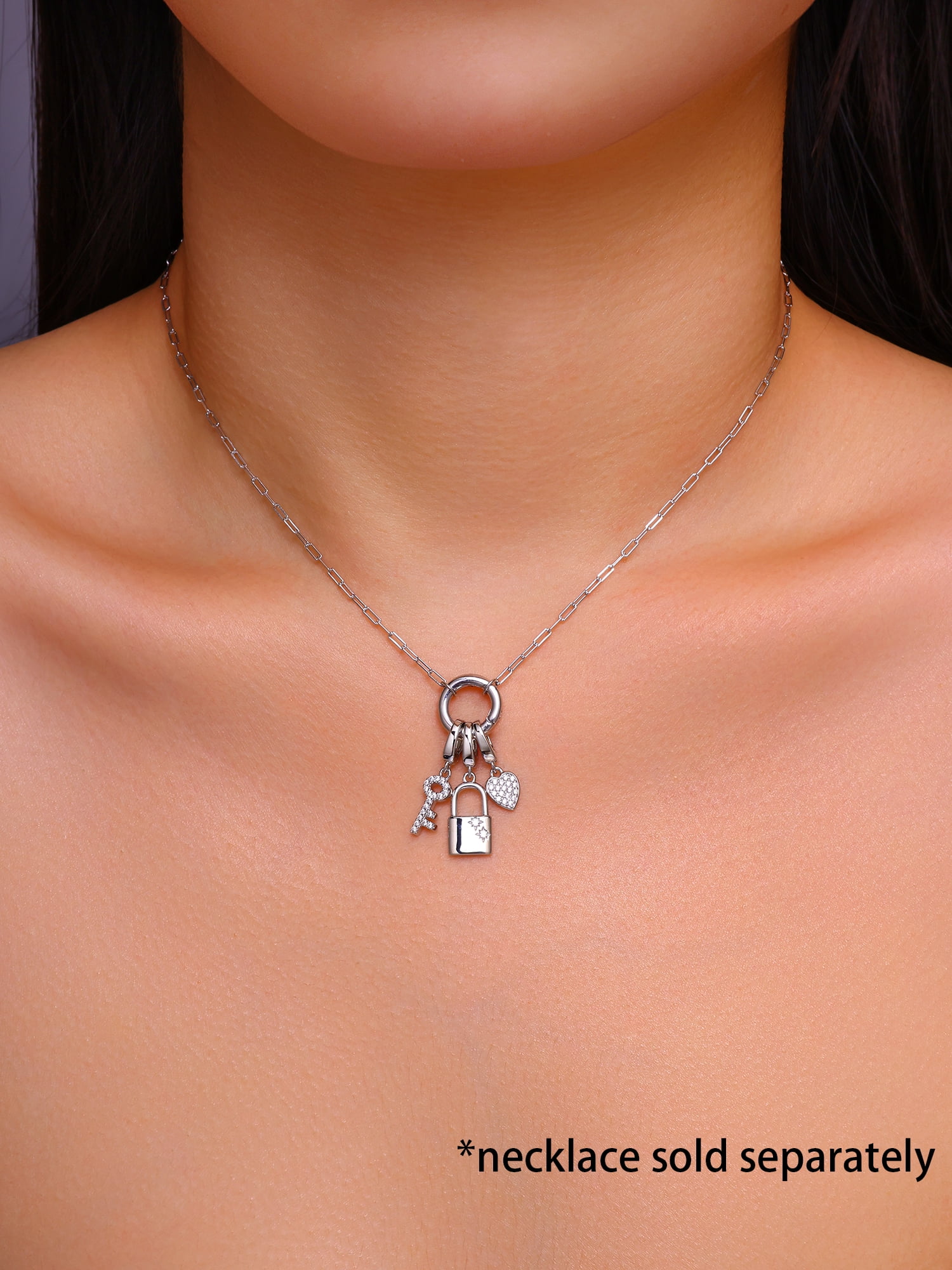Brilliance Fine Jewelry Simulated Diamonds Key Lock Charm Set in Sterling Silver