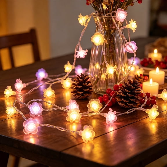 Cadancy String Lights Battery Operated 20 LED Rose Flowers 10FT Indoor Outdoor Fairy Lamp for Bedroom Patio Garden Wedding Birthday Christmas Holiday Party Decor
