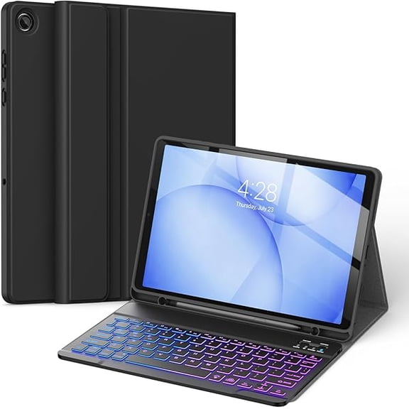 Compatible Keyboard Case for Samsung Galaxy Tab A11 Plus/A11  11 inch 2025(SM-X230/X236/X238) - 7 Color Backlight Wireless Detachable Folio Keyboard Cover S Pen Holder, Black