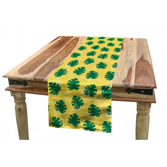 Geometric Table Runner, Modern Monstera Leaves Triangles Circles Squares and Stripes, Dining Room Kitchen Rectangular Runner, 3 Sizes, by Ambesonne