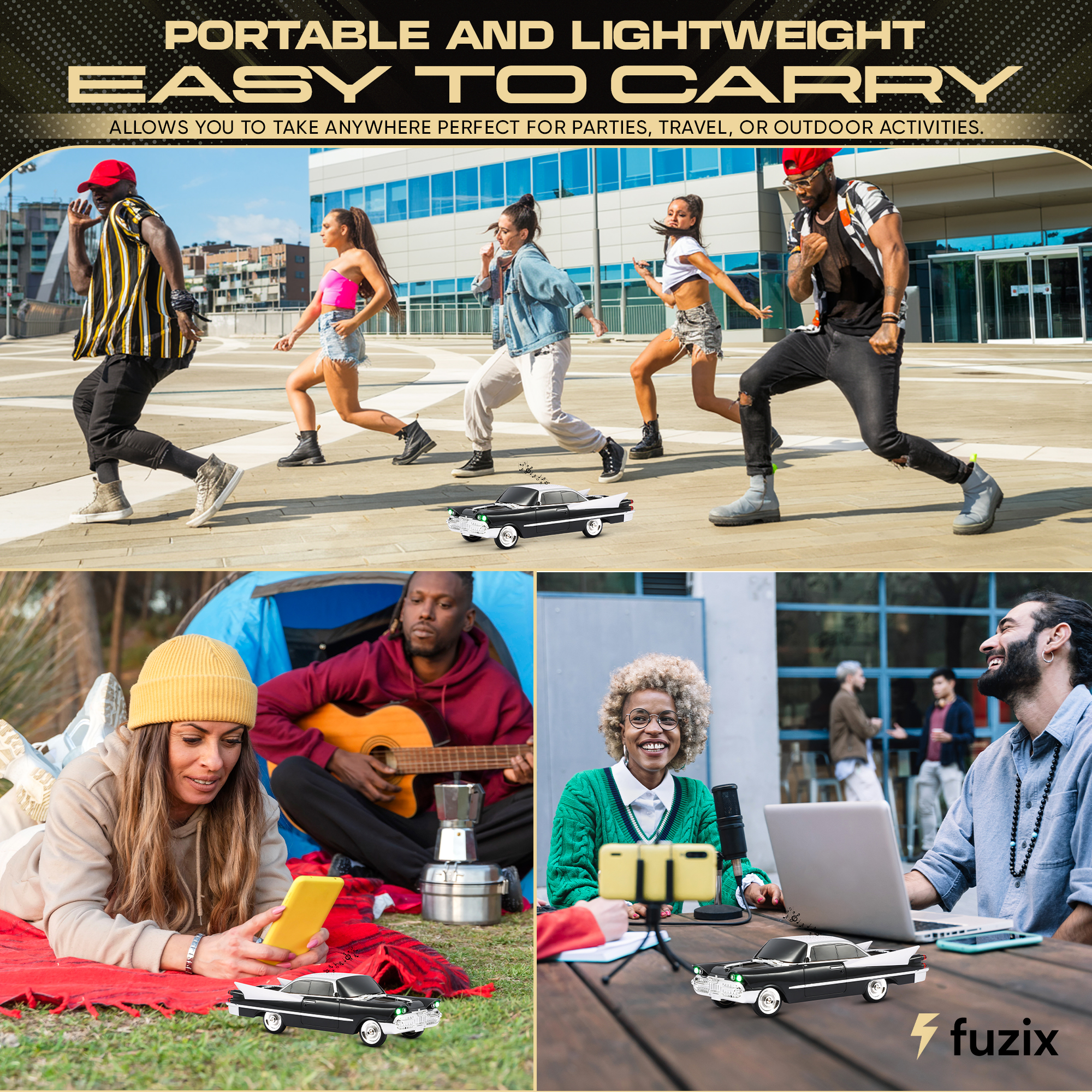 Fuzix WS- 1965 Car Bluetooth Portable Speaker with LED AUX USB FM Rechargeable