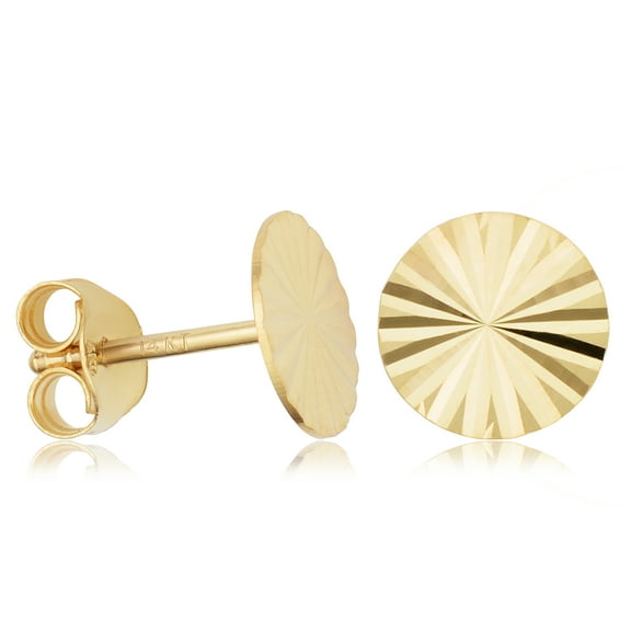 KoolJewelry 14k Yellow Gold 8mm Diamond-cut Disc Stud Earrings Minimalist Jewelry