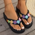 thumbnail image 2 of Rokment Womens Beach Platform Wedges Dress Slippers Sandals Black Boho Vacation Colorful Crochet Flower Height Increasing Flip Flops Summer Casual High Heel Slip on for Indoor Outdoor Size 6, 2 of 7