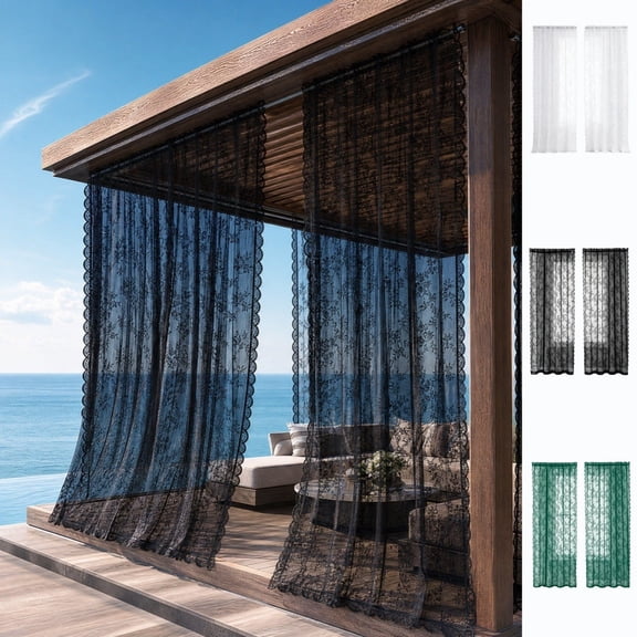 Outdoor Curtains Lace Voile Sheer Curtain | Bug Screen Mesh Curtain for Patio Porch Balcony Pergola Terrace | Lightweight Privacy Curtain | 59X79 Inches