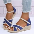 thumbnail image 2 of Juebong Sandals clearance Womens Open Toe Espadrilles Dressy Platform Sandals Slip on Elastic Ankle Strap Wedges Sandals, 2 of 5
