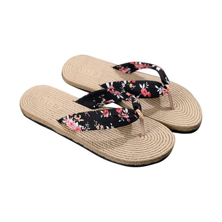 

Womens Shoes Summer Floral Flip Flops Beach Sandals Thongs Slippers Sandals Imitation Hemp Rope Travel Flip-flops Flat-bottom Casual Slide Sandals Flats Flip-Flops Platforms Wedge Heeled Sandal A176