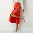 thumbnail image 4 of Women's High Waist Elegant Satin Maxi Skirt with Side Slit - French Draped Casual Formal Midi Skirt for Party Office Events,Orange XL, 4 of 5
