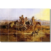 Ceramic Tile Mural-Charles Russell Indians Shower Tile Mural 24. 25.5" w x 17" h using (24) 4.25 x 4.25 ceramic tiles