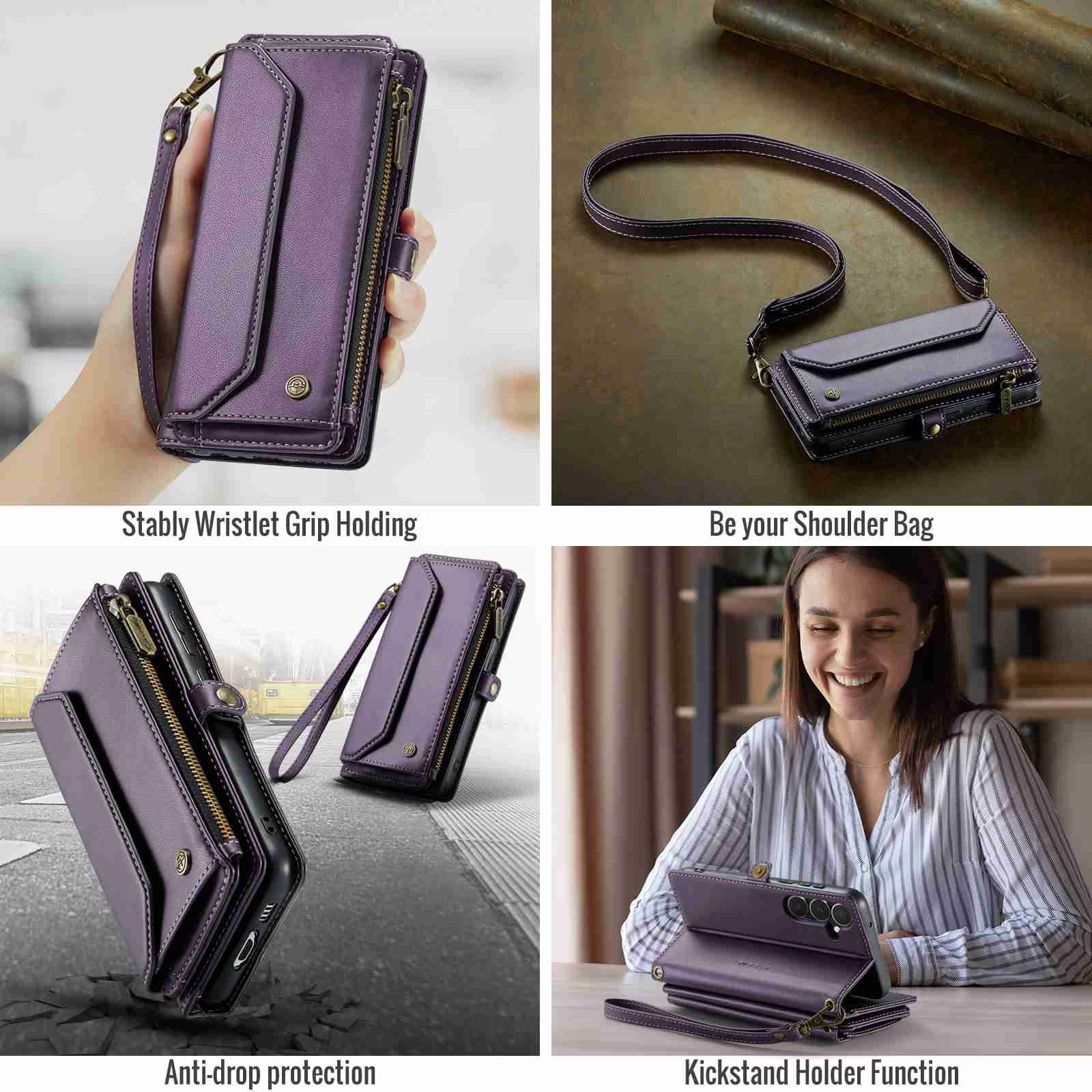 Dteck for Samsung A23 Case with RFID Blocking Wallet Case for Women Men, Shockproof PU Leather Magnetic Flip Strap Zipper Card Holder Phone Case,Purple